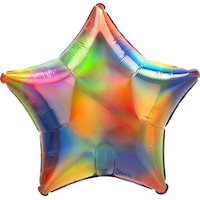 Star Satin Foil Balloon, Irridescent Rainbow, 22-in, Helium Inflation & Ribbon Included for Birthday/Special Occasion Front_Flat