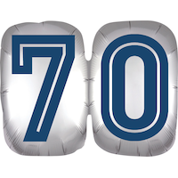Vintage Birthday "70" Round Satin Foil Balloon, Silver/Blue, 25-in, Helium Inflation & Ribbon Included for Birthday Party Front_Flat