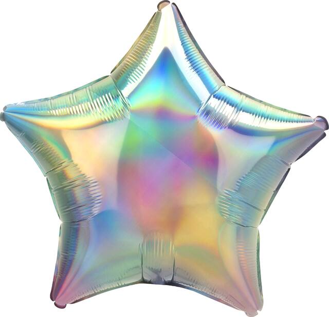 Star Satin Foil Balloon, Irridescent Pastel Rainbow, 22-in, Helium Inflation & Ribbon Included for Birthday/Special Occasion Front_Flat