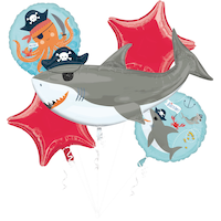 Pirate Shark Foil Balloon Bouquet for Birthday Party, Helium Inflation Included, 5-pc Front_Flat
