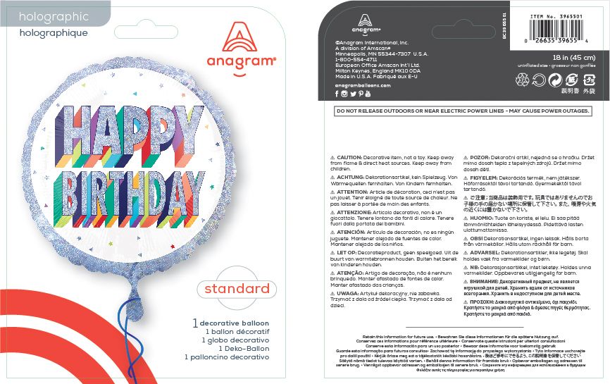 Ballon d'anniversaire prismatique, arc-en-ciel, 18&nbsp;po Composite_or_Mixed