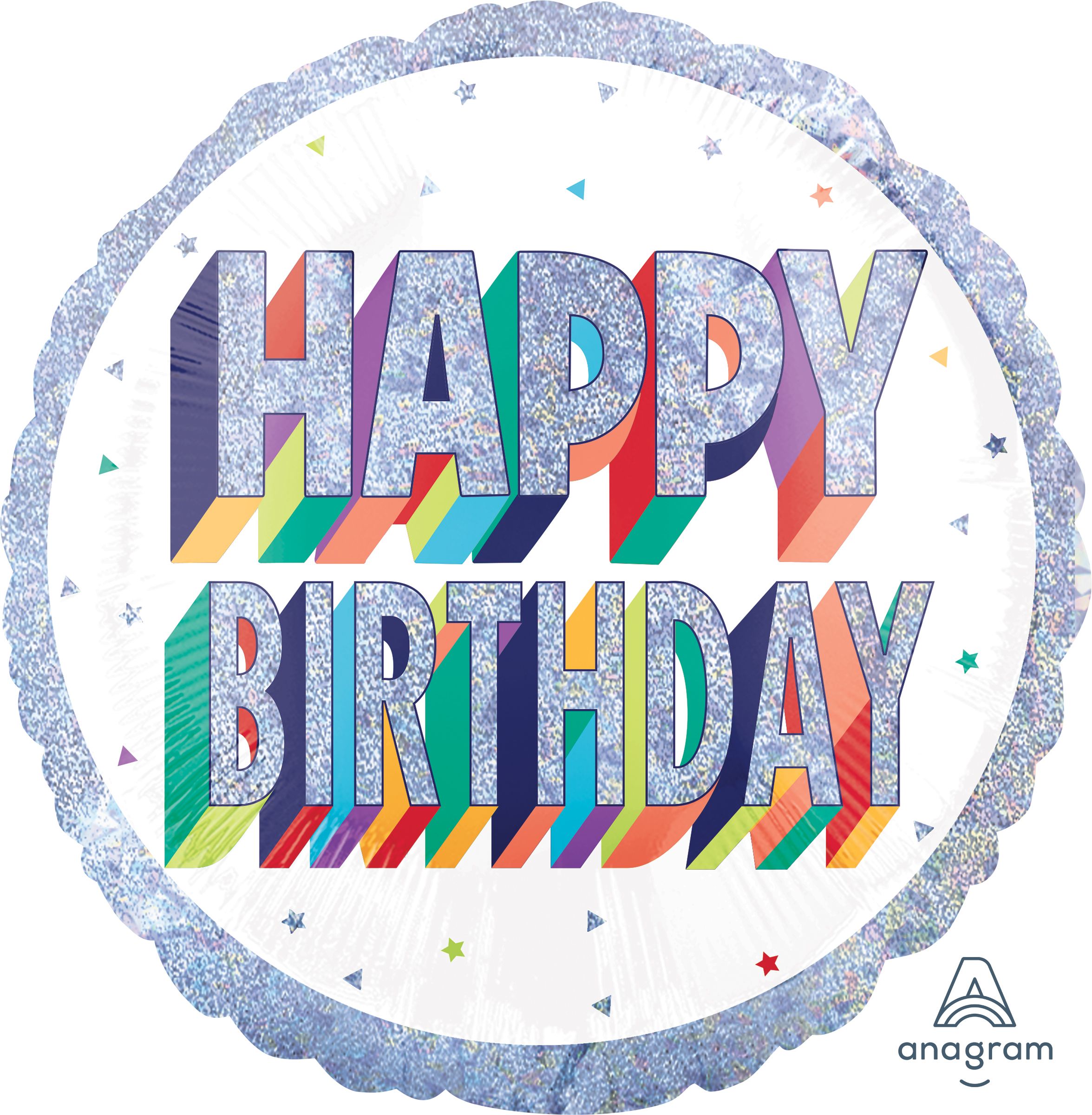 Ballon d'anniversaire prismatique, arc-en-ciel, 18&nbsp;po Front_Flat