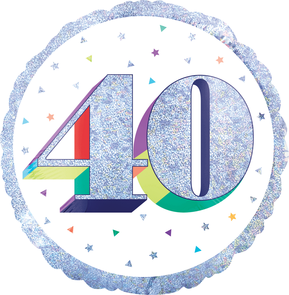 Milestone 40th Birthday Rainbow Foil Balloon, Helium Inflation Included