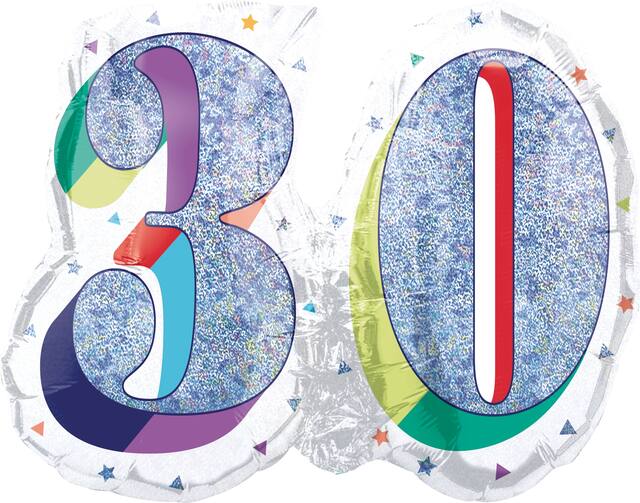 Ballon en aluminium satiné rond arc-en-ciel prismatique 30, blanc/argent, 26 po, gonflement à l'hélium et ruban inclus, pour fête d'anniversaire Front_Flat