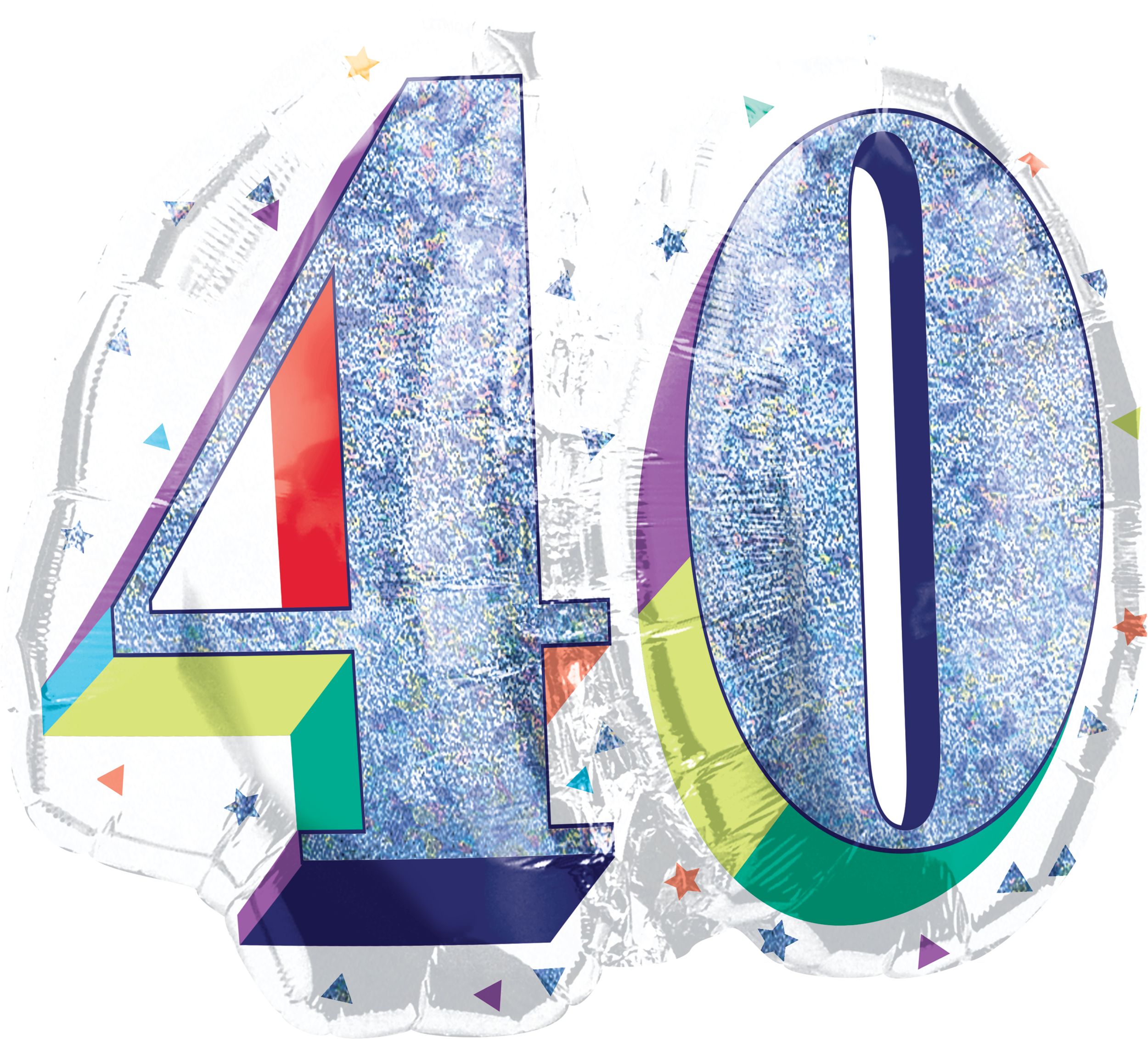 Prismatic Rainbow "40" Round Satin Foil Balloon, White/Silver, 26-in, Helium Inflation & Ribbon Included for Birthday Party