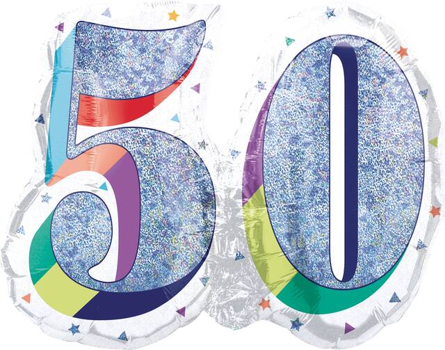Ballon en aluminium satiné rond arc-en-ciel prismatique 50, blanc/argent, 26 po, gonflement à l'hélium et ruban inclus, pour fête d'anniversaire Front_Flat