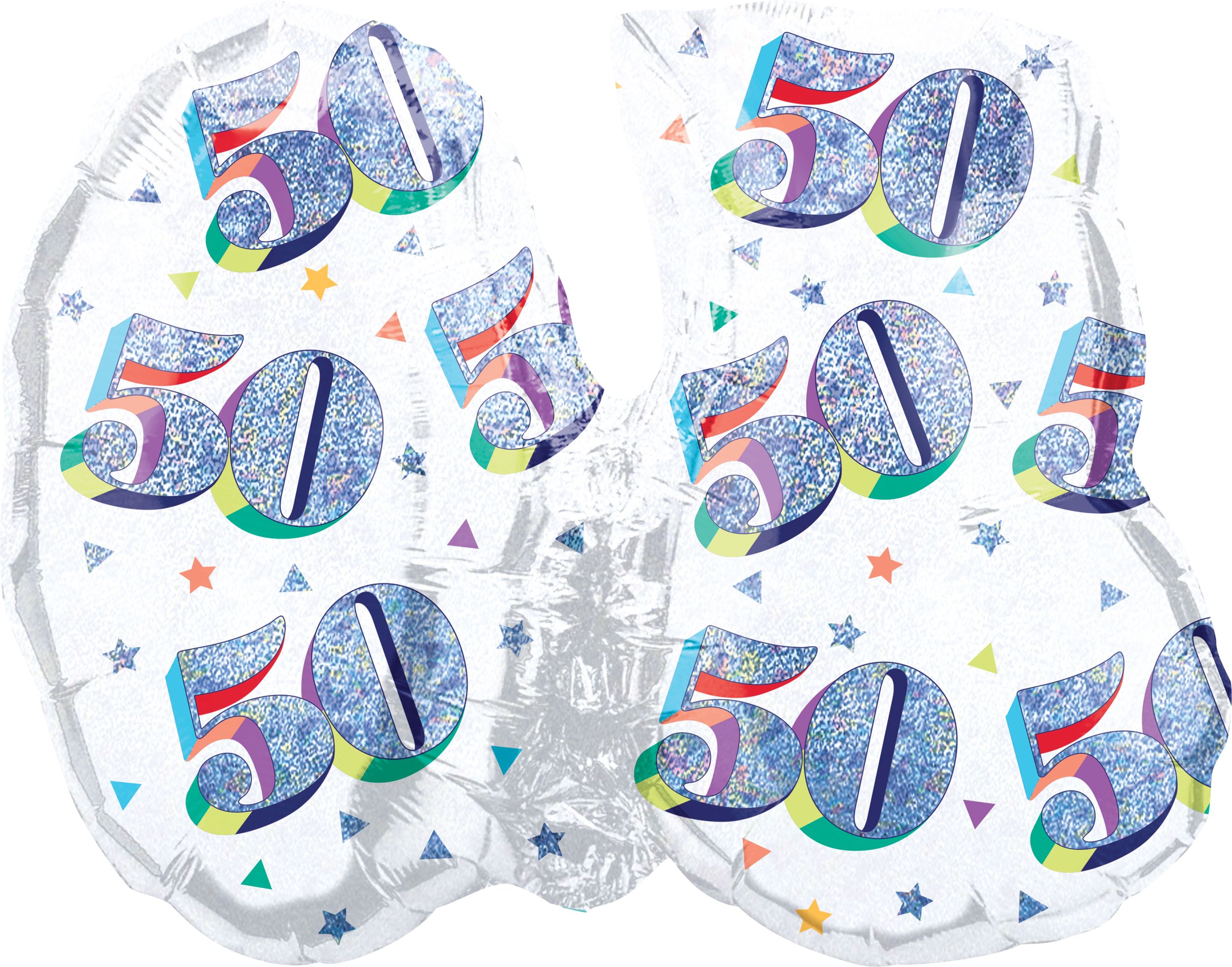 Ballon en aluminium satiné rond arc-en-ciel prismatique 50, blanc/argent, 26 po, gonflement à l'hélium et ruban inclus, pour fête d'anniversaire Back_Flat