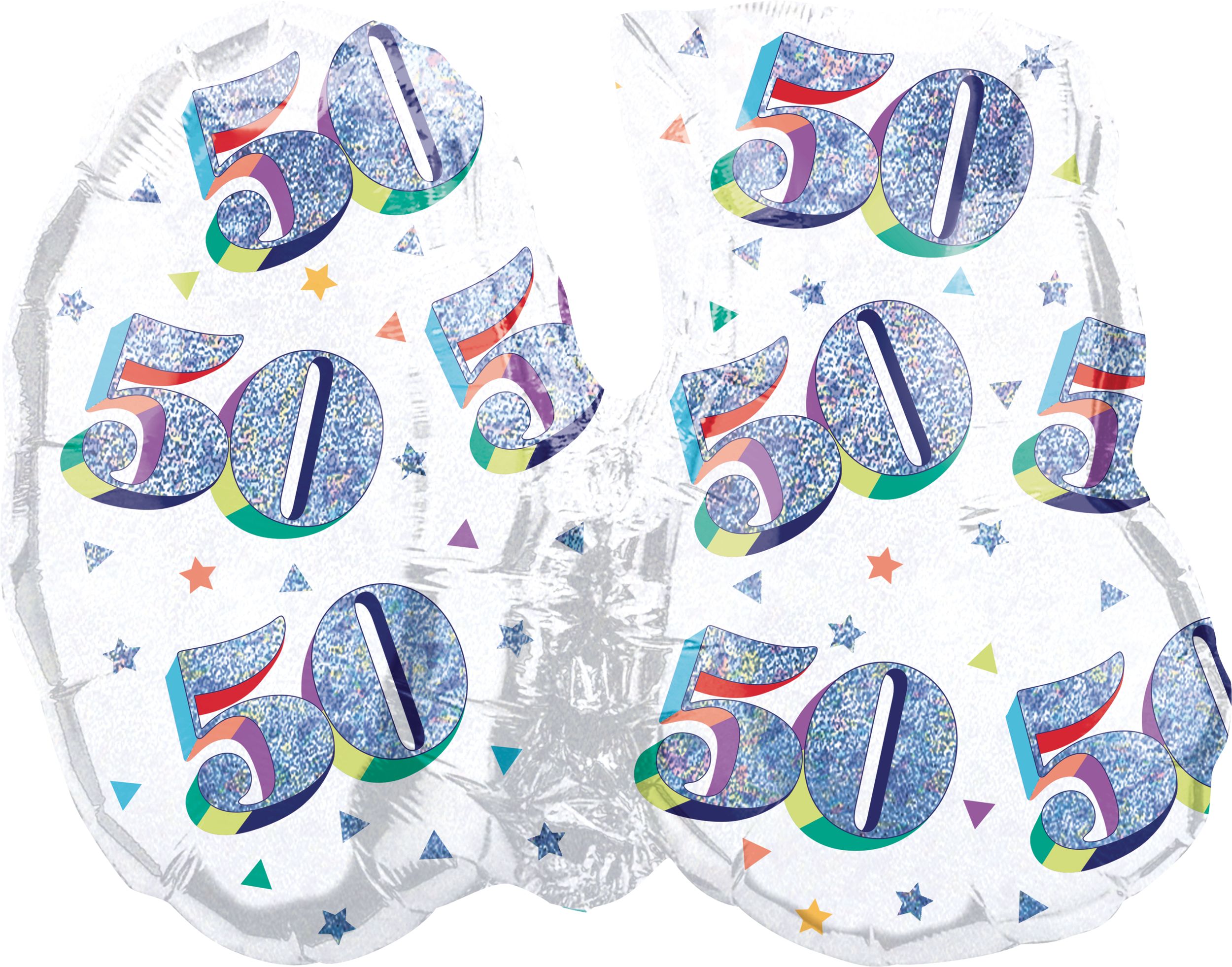 Ballon en aluminium satiné rond arc-en-ciel prismatique 50, blanc/argent, 26 po, gonflement à l'hélium et ruban inclus, pour fête d'anniversaire Back_Flat