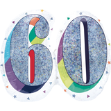 Prismatic Rainbow "60" Round Satin Foil Balloon, White/Silver, 26-in, Helium Inflation & Ribbon Included for Birthday Party Front_Flat