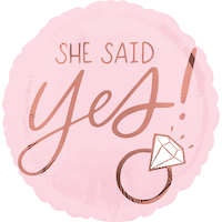 "She Said Yes" Round Satin Foil Balloon, Pink, 17-in, Helium Inflation & Ribbon Included for Engagement/Wedding