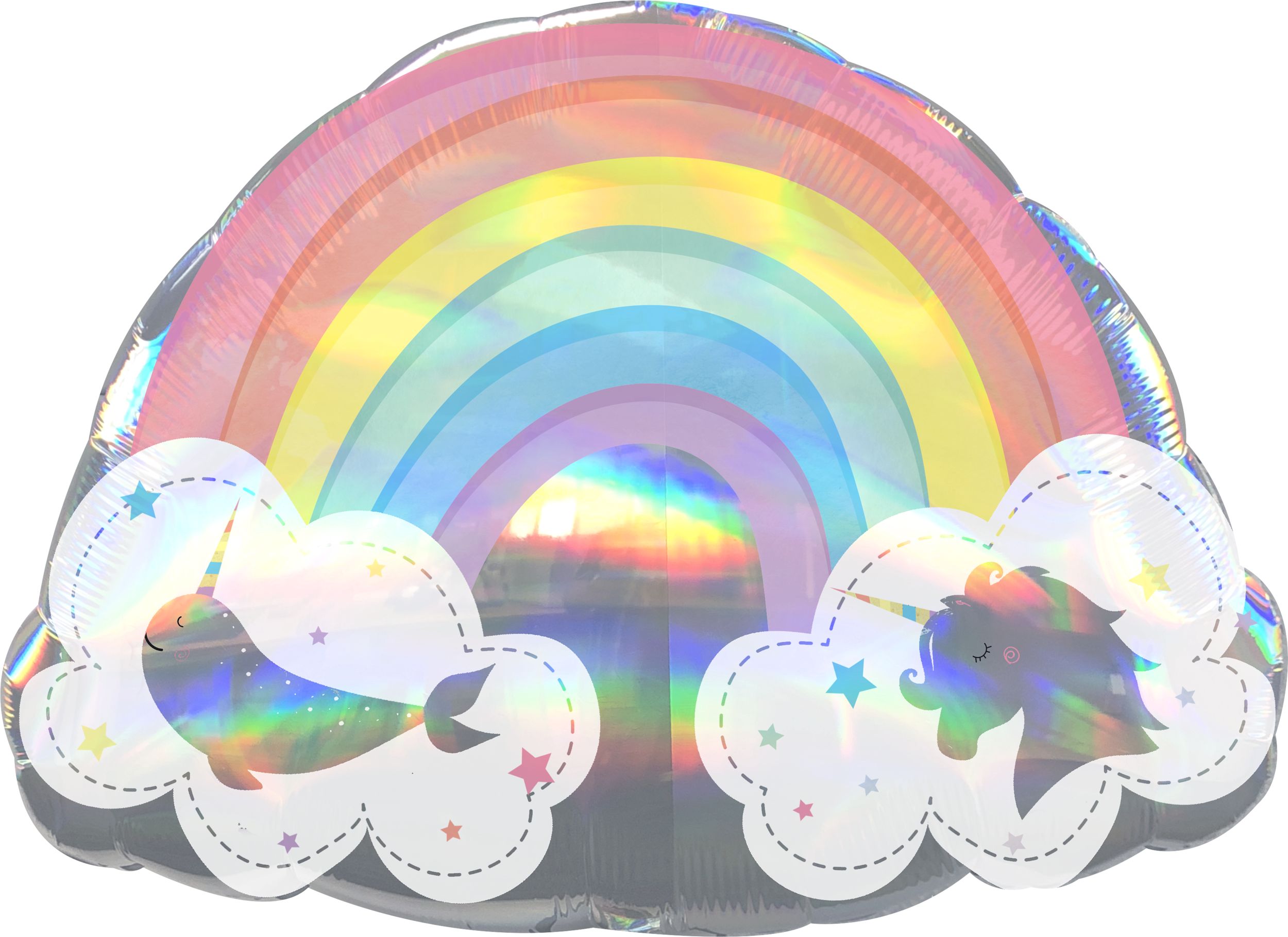 Ballon en aluminium satiné arc-en-ciel, holographique multicolore, 28 po, gonflement à l'hélium et ruban inclus, pour fête d'anniversaire Front_Flat