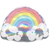 Rainbow Satin Foil Balloon, Holographic Multi-Coloured, 28-in, Helium Inflation & Ribbon Included for Birthday Party Front_Flat