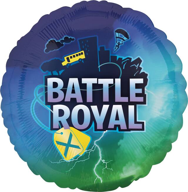 Battle Royal Round Satin Foil Balloon, Blue, 18-in, Helium Inflation & Ribbon Included for Birthday Party Front_Flat