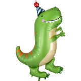 Dino-Mite Dinosaur Satin Foil Balloon, Green, 34-in, Helium Inflation & Ribbon Included for Birthday Party Front_Flat