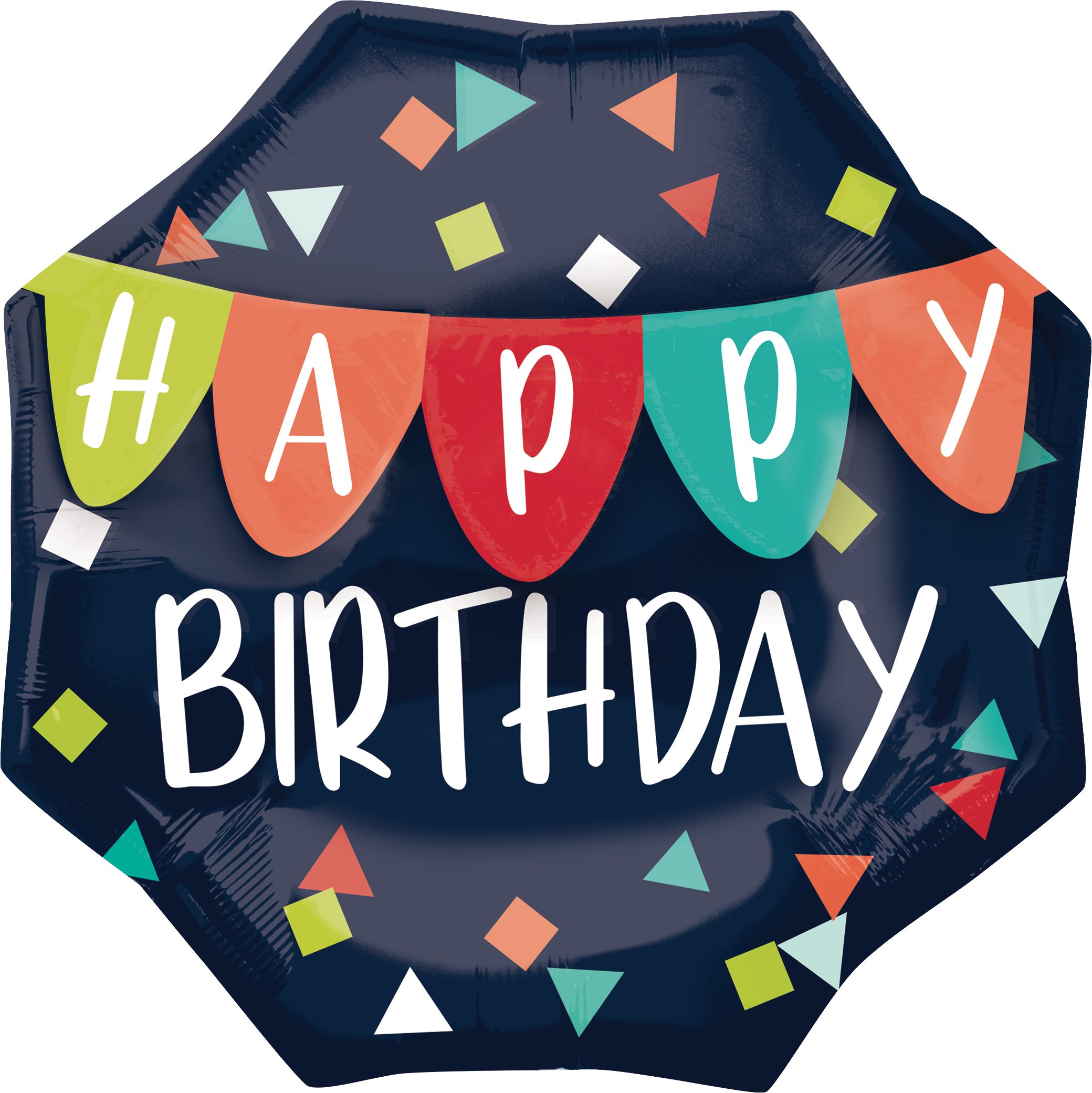 Ballon en aluminium satiné octogone Une raison de célébrer Happy Birthday, bleu marine/rouge, 22 po, ruban et gonflage hélium, pour fête d'anniversaire Front_Flat