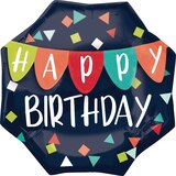 A Reason To Celebrate "Happy Birthday" Octagon Satin Foil Balloon, Navy Blue/Red, 22-in, Helium Inflation & Ribbon Included for Birthday Party Front_Flat