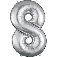 0-9 Numbers Satin Foil Balloon, Silver, 34-in, Helium Inflation & Ribbon Included for Birthday/Graduation/New Year's Eve/Anniversary Front_Flat