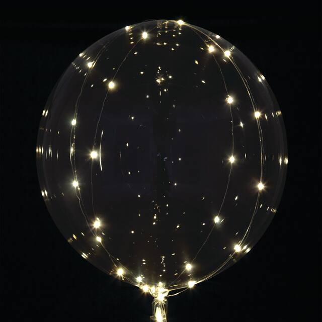 Orbz Transparent Light-Up  Clearz Foil Balloon, Gold, 18-in, Helium Inflation & Ribbon Included for Birthday/Special Occasion Front_Flat