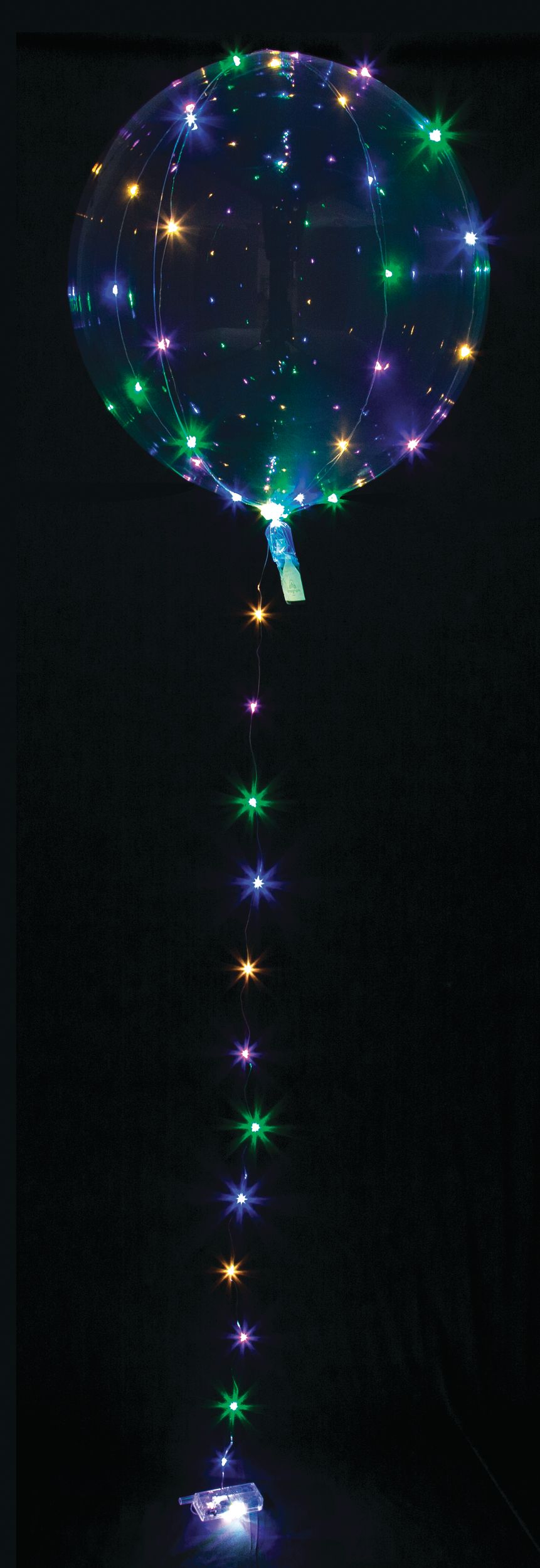 Ballon en aluminium transparent lumineux Clearz Orbz, multicolore, 18 po, gonflement à l'hélium et ruban inclus, pour anniversaire/occasion spéciale Front_Flat