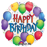 "Happy Birthday" Round Satin Foil Balloon, White/Multi-Coloured, Confetti, 17-in, Helium Inflation & Ribbon Included for Birthday Party