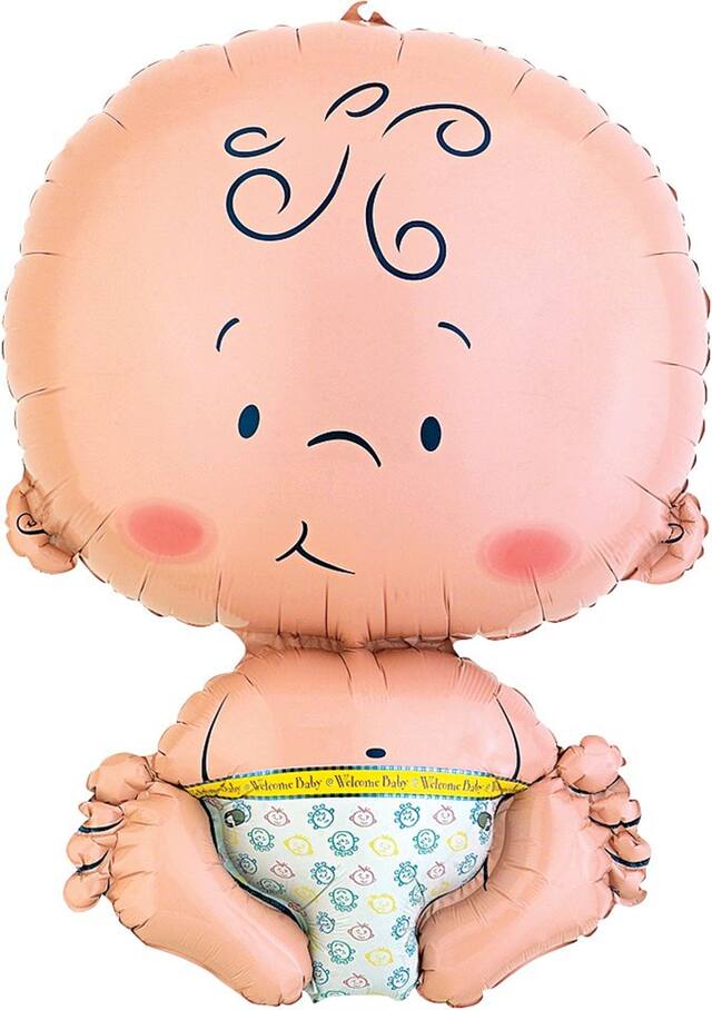 "Welcome Baby" Baby Satin Foil Balloon, Tan, 26-in, Helium Inflation & Ribbon Included for Baby Shower Front_Flat