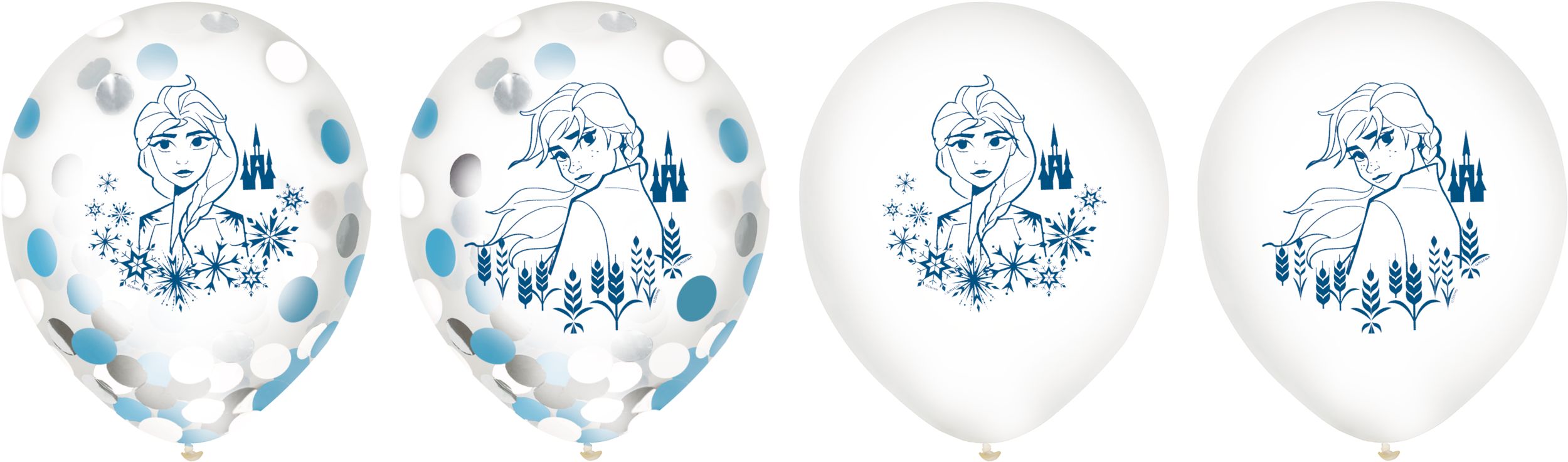 Disney Frozen Elsa Round Transparent Confetti Latex Balloons, Blue/White, 12-in, 6-pk, for Birthday Party Front_Flat