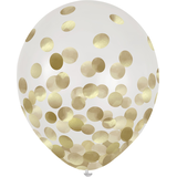 Round Transparent Confetti Latex Balloons, Gold, 12-in, 6-pk, for Birthday Party Front_Flat