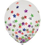 Round Transparent Confetti Latex Balloons, Red/Blue/Green, Star, 12-in, 6-pk, for Birthday Party Front_Flat