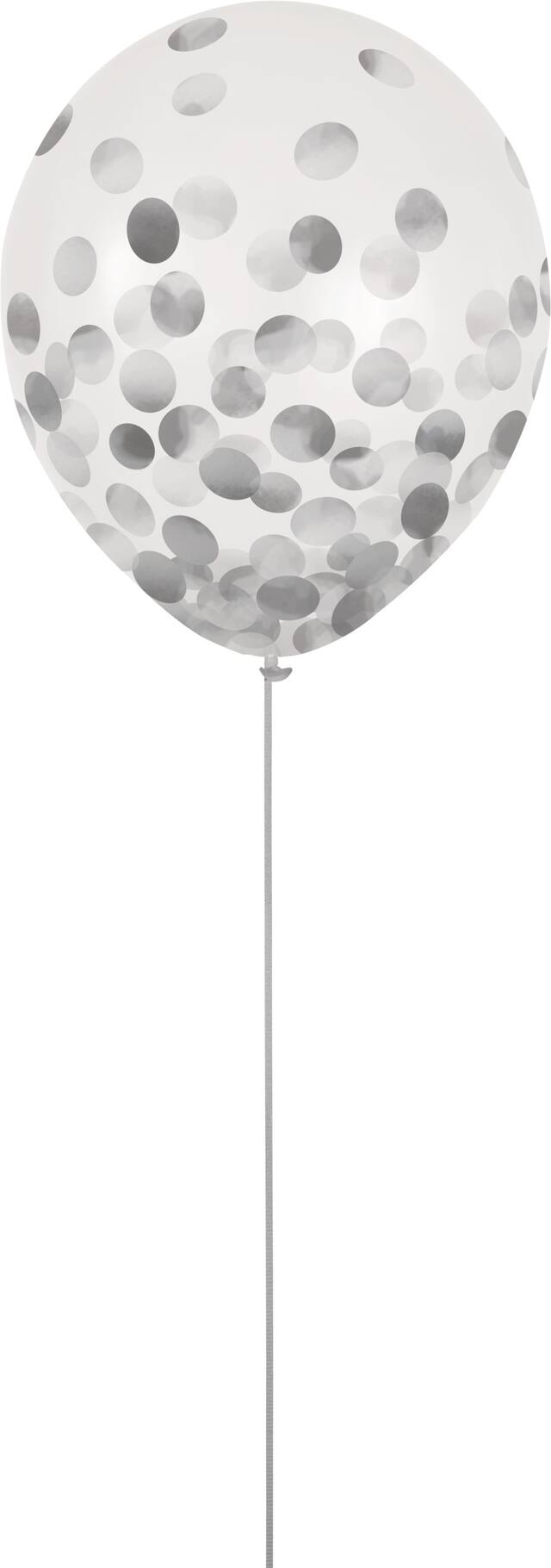 Ballons en latex ronds confettis transparents, argent, 12 po, paq. 6, pour fête d'anniversaire Front_Flat