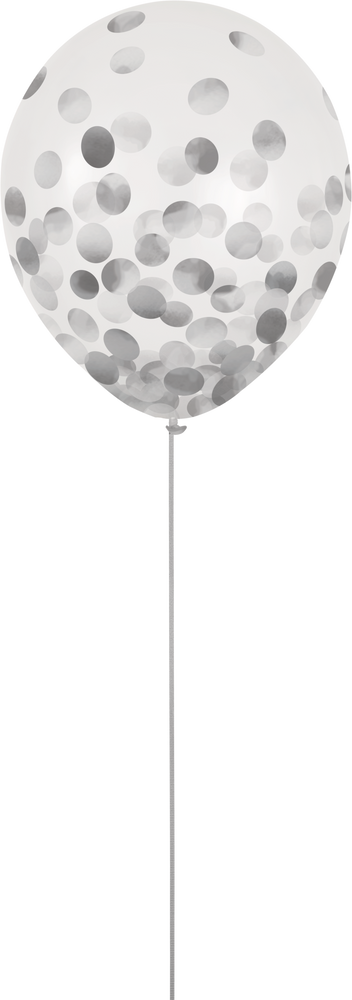 Round Transparent Confetti Latex Balloons Silver 12 In 6 Pk For