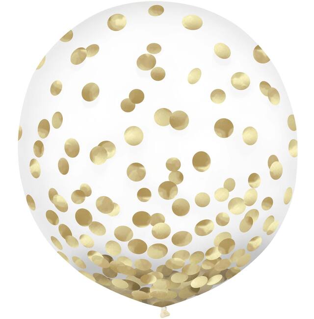 Round Transparent Confetti Latex Balloons, Gold, 24-in, 2-pk, for Birthday Party Front_Flat