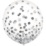 Ballons en latex ronds confettis transparents, argent, 24 po, paq. 2, pour fête d'anniversaire Front_Flat