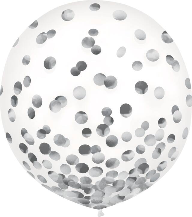 Round Transparent Confetti Latex Balloons, Silver, 24-in, 2-pk, for Birthday Party Front_Flat