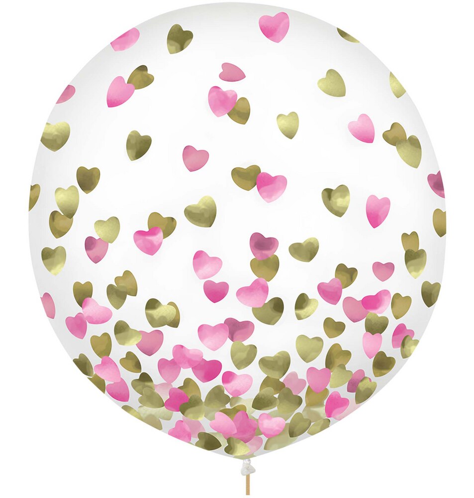 Round Transparent Confetti Latex Balloons, Metallic Pink/Gold
