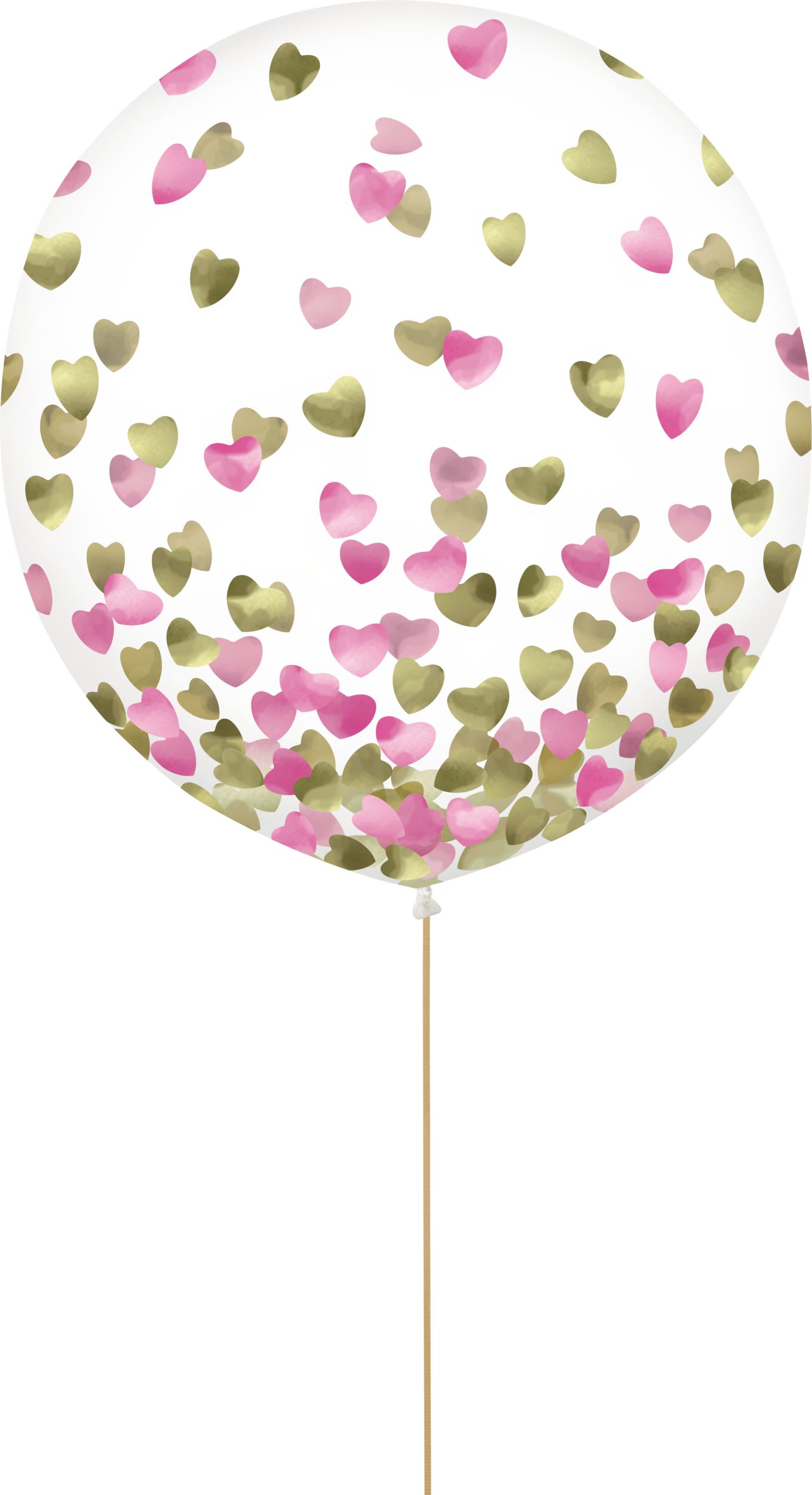 Ballons en latex ronds confettis transparents, rose métallique/or, coeur, 24 po, paq. 2, pour fête prénatale/fête d'anniversaire Front_Flat