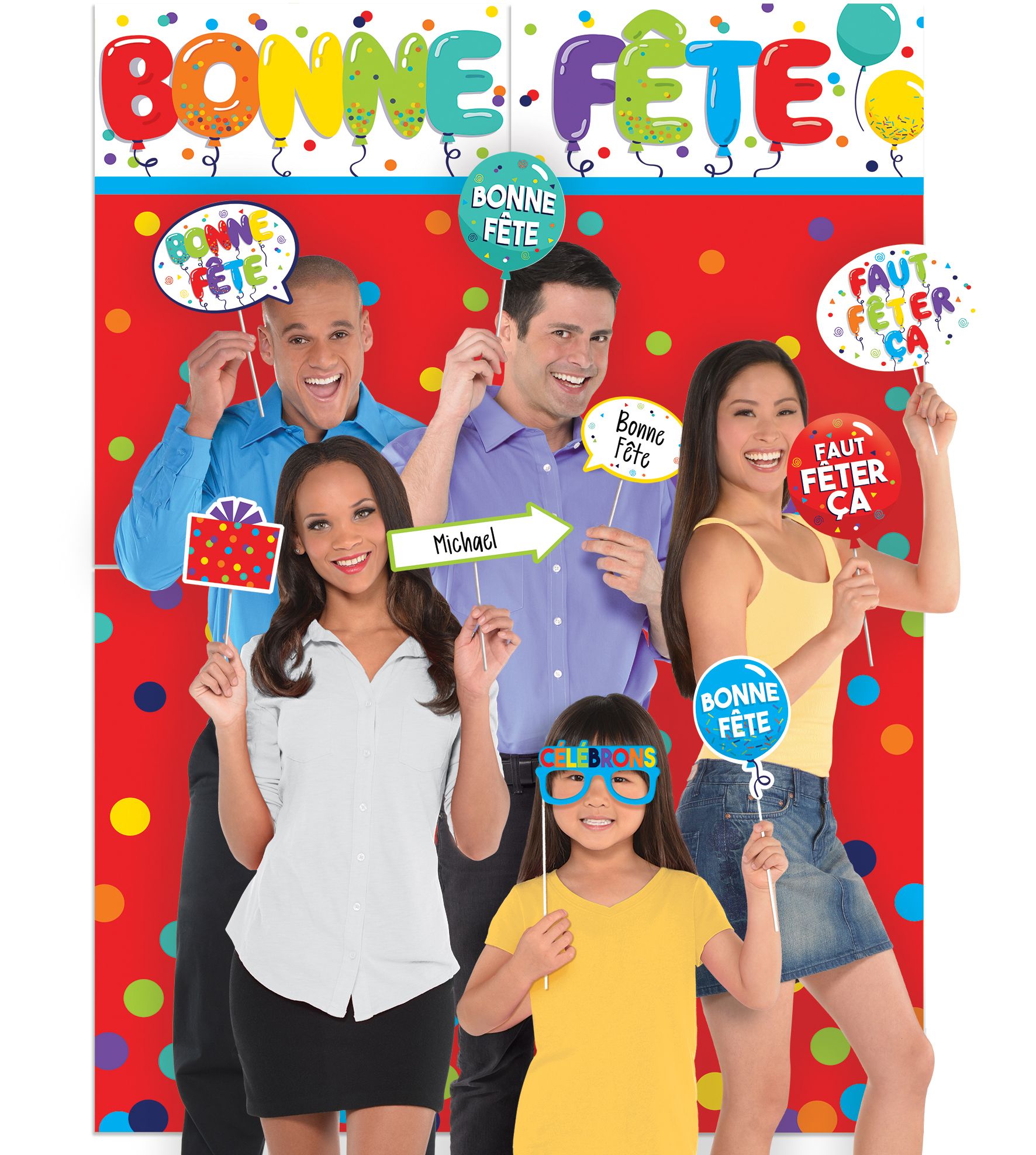 Décor de scène Bonne Fête avec accessoires Front_Flat