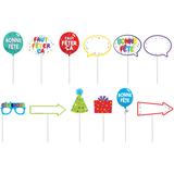 Birthday Balloon "Bonne Fête" French Plastic Scene Setter Background Decoration with Photo Booth Props, Red/Blue, 77-in, 13-pk, for Birthday Party Front_Flat