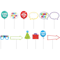 Birthday Balloon "Bonne Fête" French Plastic Scene Setter Background Decoration with Photo Booth Props, Red/Blue, 77-in, 13-pk, for Birthday Party