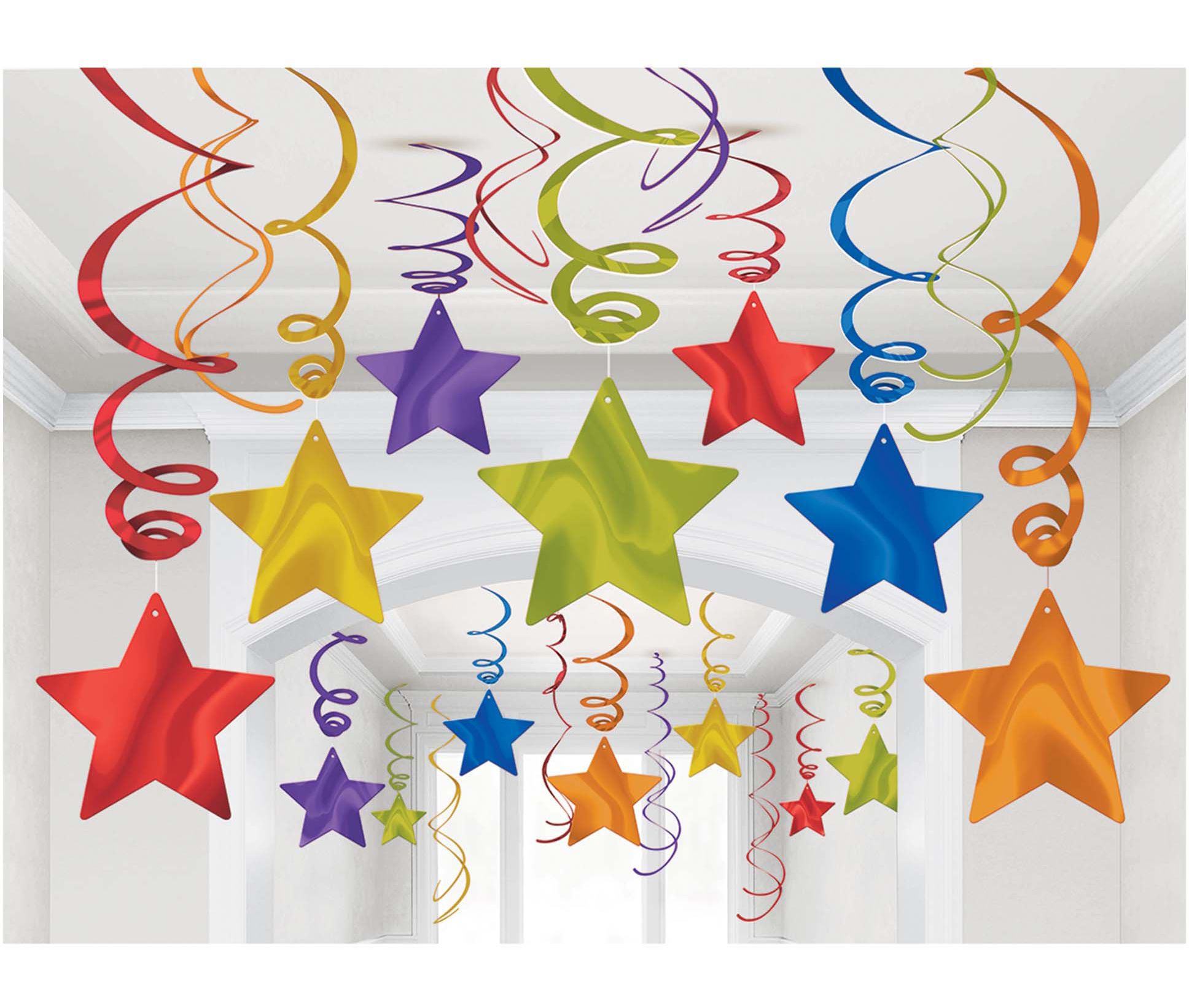 Star Swirl Hanging Decorations, Purple, 11-in, 30-pk, for New Year's Eve/Birthday/Graduation Bottom_Plunge