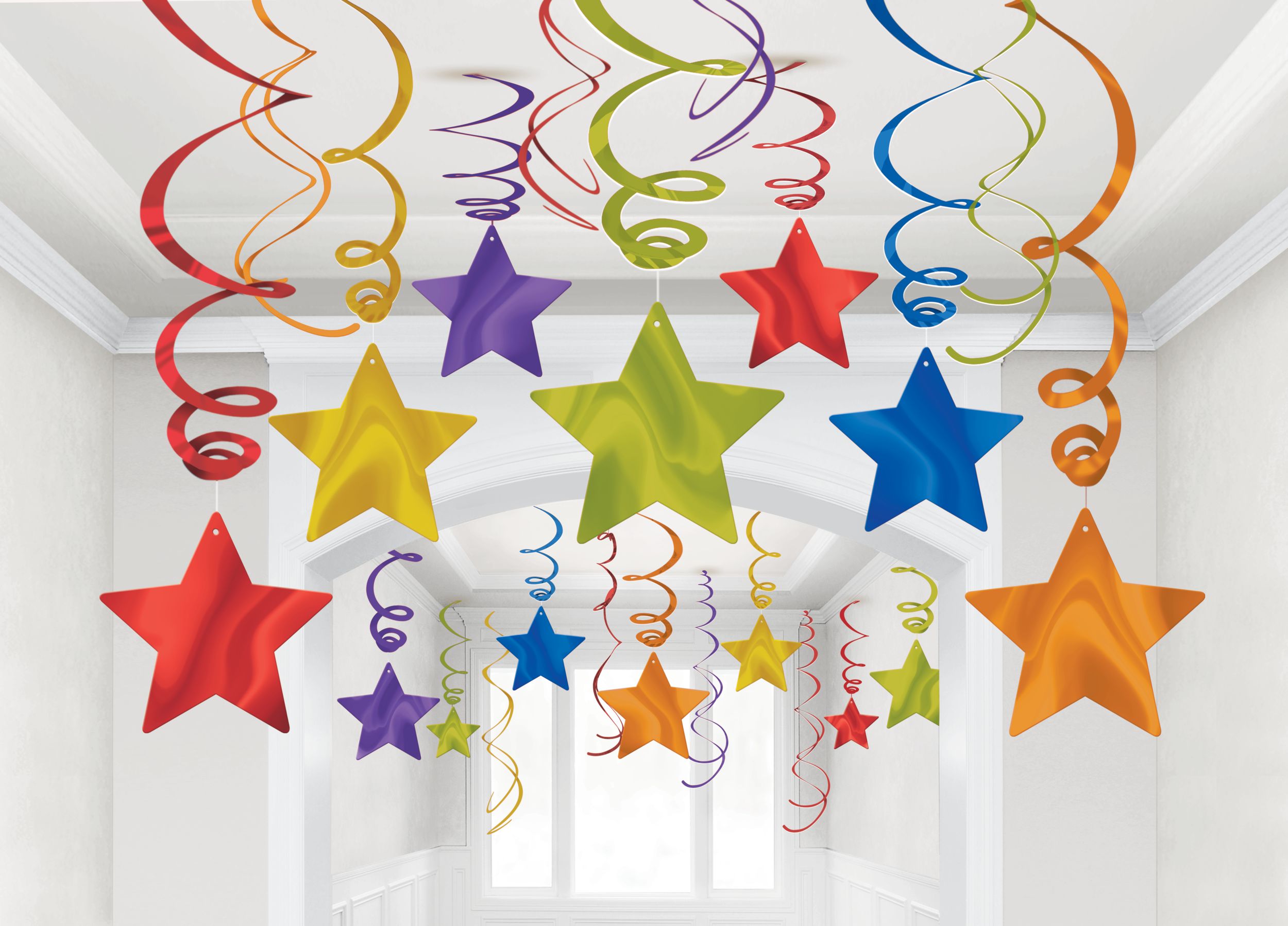 Star Swirl Hanging Decorations, Purple, 11-in, 30-pk, for New Year's Eve/Birthday/Graduation Front_Flat