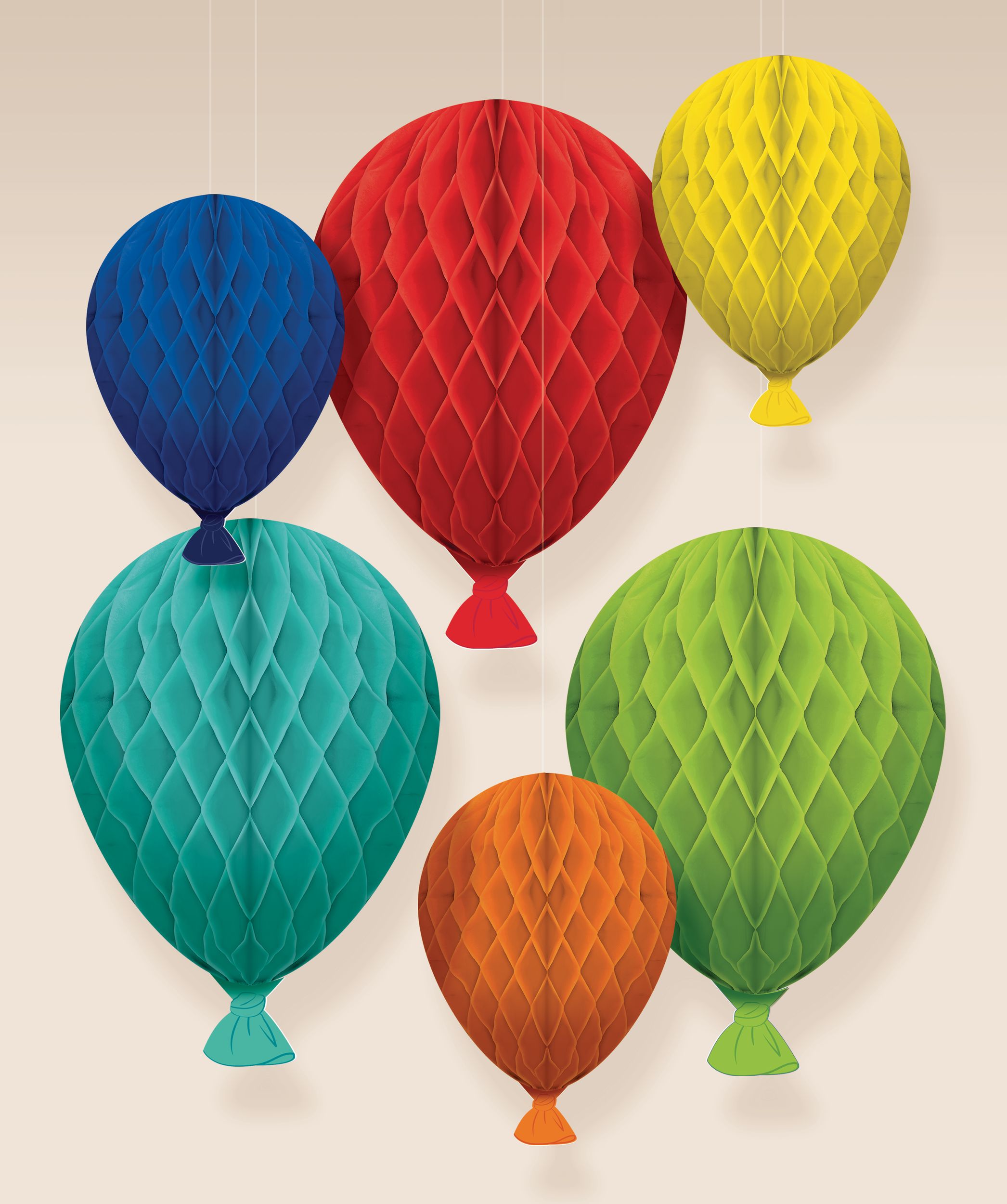 Birthday Balloon Honeycomb Hanging Decorations, Multi-Coloured, 18.5-in, 6-pk, for Birthday Party Front_Flat
