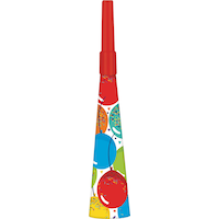 Balloon Birthday Blowout Noisemakers, White/Red, 14-in, 24-pk, for Birthday Party Front_Flat