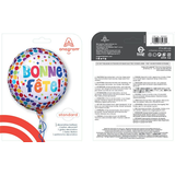 Ballon en aluminium satiné rond français Bonne Fête, multicolore, à pois, 18 po, gonflement à l'hélium et ruban inclus, pour fête d'anniversaire Composite_or_Mixed