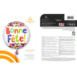 "Bonne Fête" French Round Satin Foil Balloon, White/Multi-Coloured, Polka Dot, 18-in, Helium Inflation & Ribbon Included for Birthday Party Composite_or_Mixed