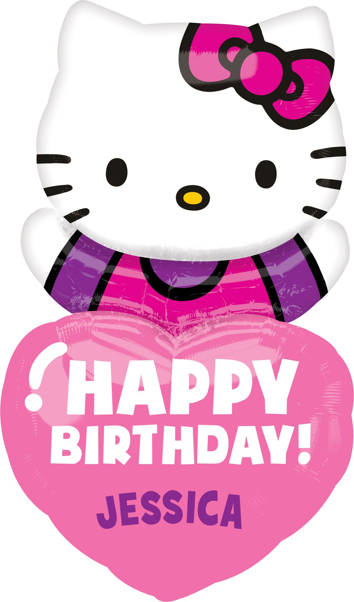 Personalized Happy Birthday Hello Kitty Heart Foil Balloon, Helium Inflation Included, 32-in Front_Flat