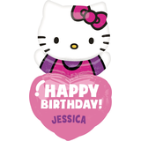 Personalized Happy Birthday Hello Kitty Heart Foil Balloon, Helium Inflation Included, 32-in Front_Flat