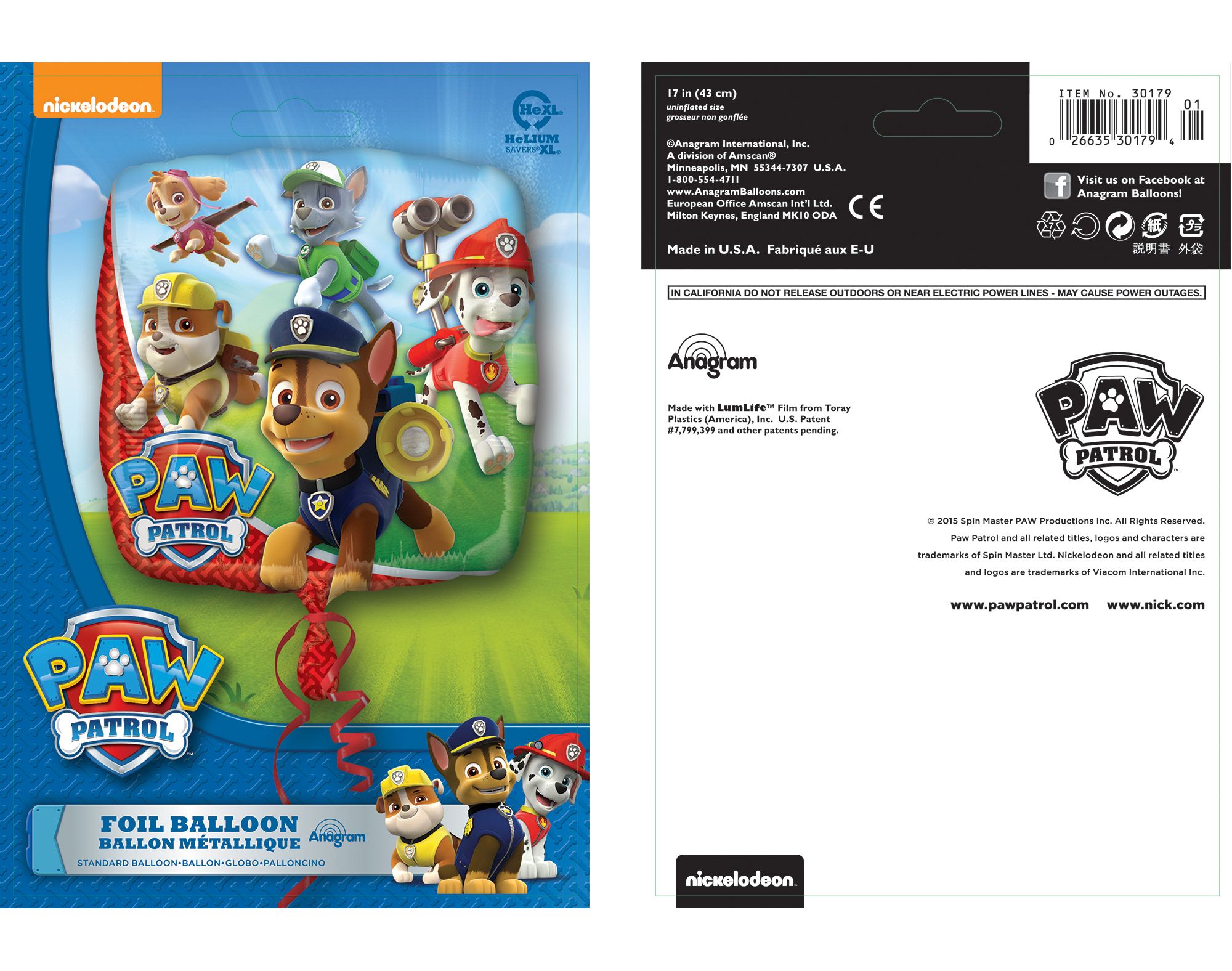 Nickelodeon PAW Patrol Chase/Skye/Marshall  Square Satin Foil Balloon, Multi-Coloured, 17-in, Helium Inflation & Ribbon Included for Birthday Party Composite_or_Mixed