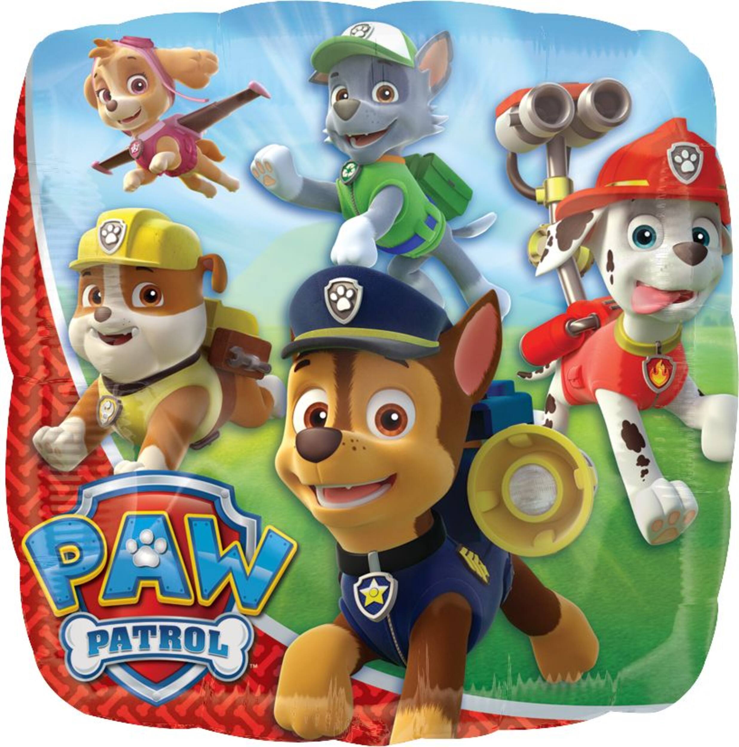 Nickelodeon PAW Patrol Chase/Skye/Marshall  Square Satin Foil Balloon, Multi-Coloured, 17-in, Helium Inflation & Ribbon Included for Birthday Party Front_Flat
