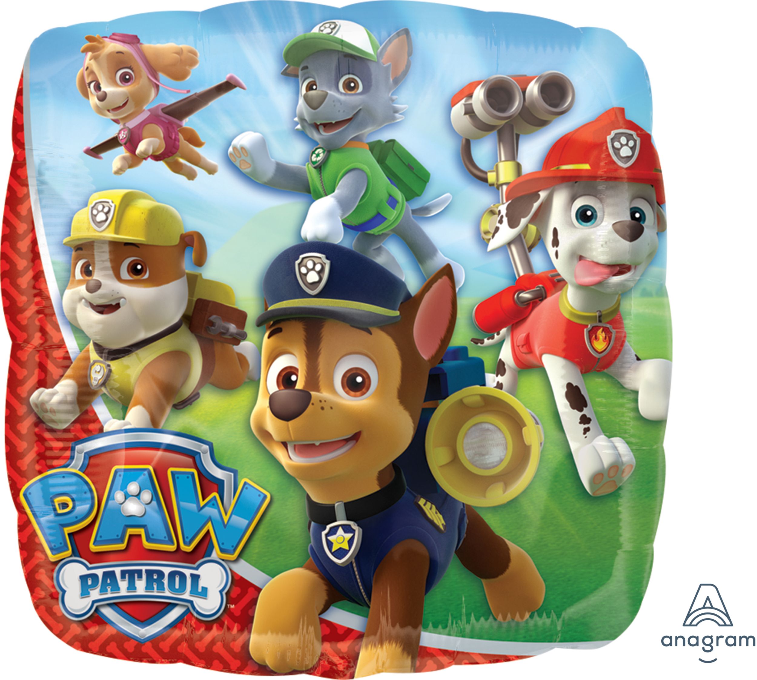 Nickelodeon PAW Patrol Chase/Skye/Marshall  Square Satin Foil Balloon, Multi-Coloured, 17-in, Helium Inflation & Ribbon Included for Birthday Party Front_Flat