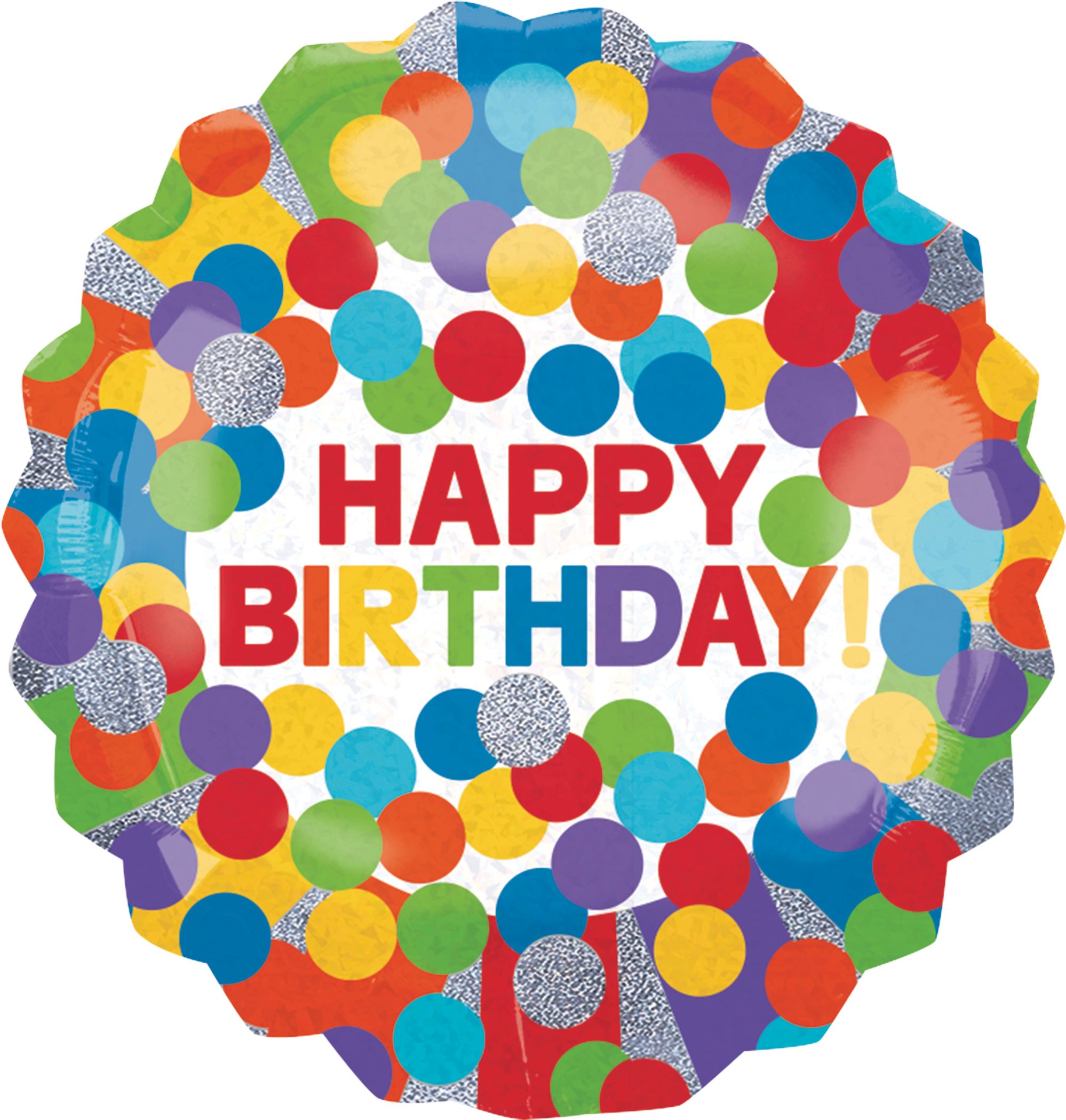 "Happy Birthday" Round Satin Foil Balloon, Multi-Coloured, Polka Dot, 21-in, Helium Inflation & Ribbon Included for Birthday Party Front_Flat